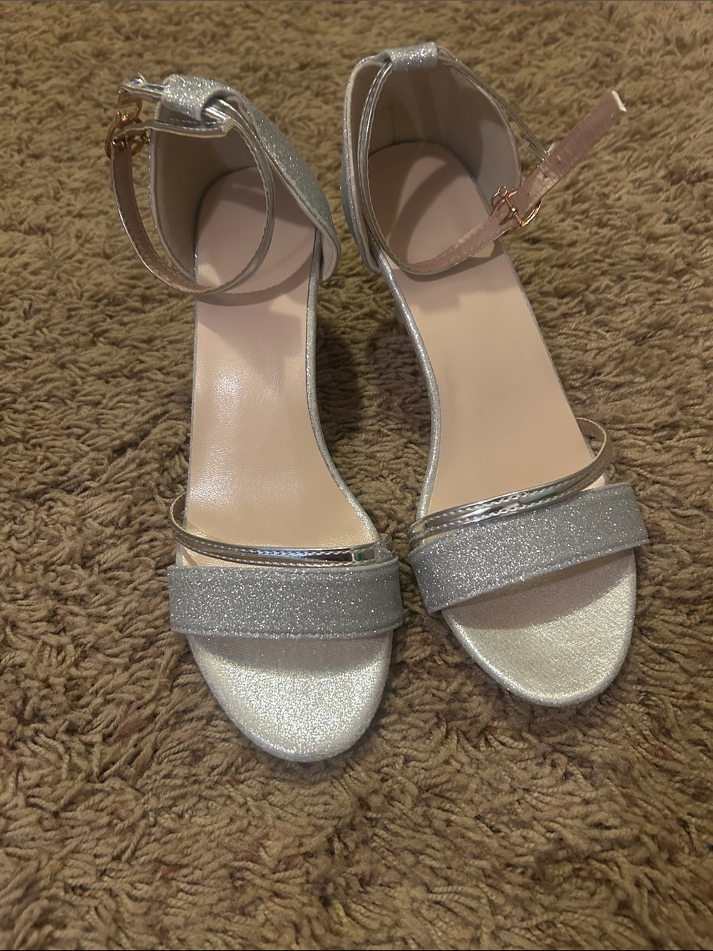 Silver Glitter Ankle-Strap Women's Sandals